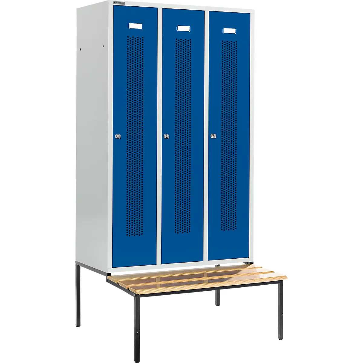 Schäfer Shop Select Taquilla, con banco, 3 compartimentos, 400 mm, cerradura de cilindro, puerta azul genciana