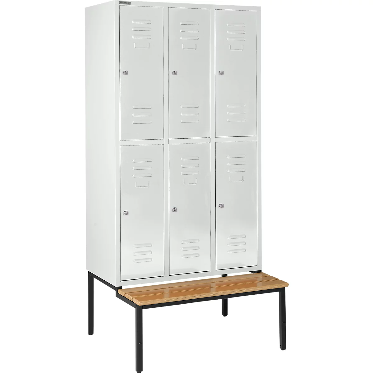 Schäfer Shop Select Taquilla, con banco, 3x2 compartimentos, 400 mm, cerradura de cilindro, puerta gris luminoso