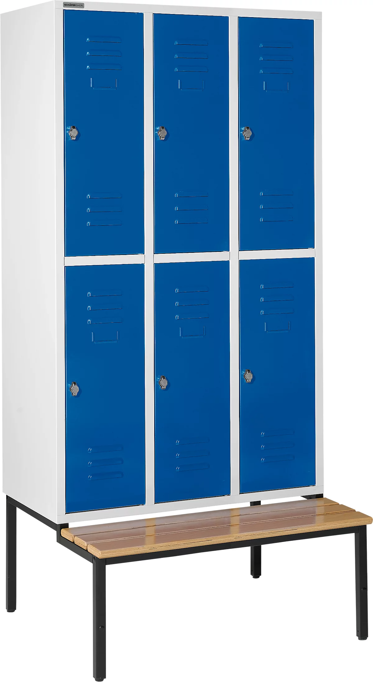 Schäfer Shop Select Taquilla, con banco, 3x2 compartimentos, 400 mm, cierre de pasador giratorio, puerta azul genciana
