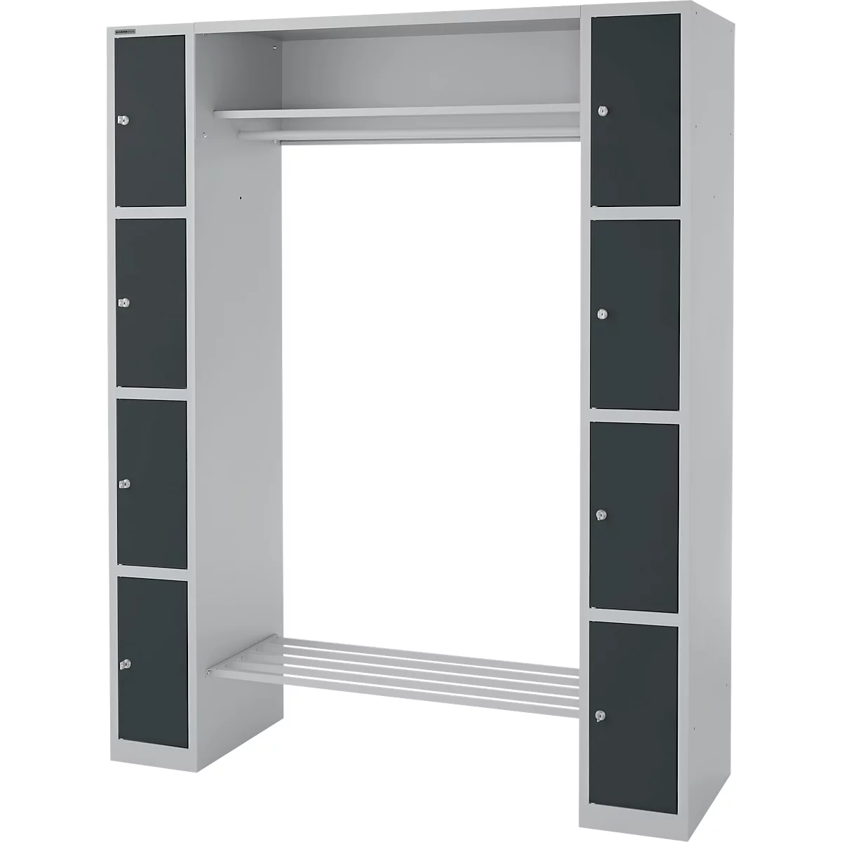 Schäfer Shop Select Taquilla consigna, con estante para sombreros y barra perchero, 2 x 4 compartimentos, An 1735 x P 500 x Al 1950 mm, aluminio blanco/gris antracita 