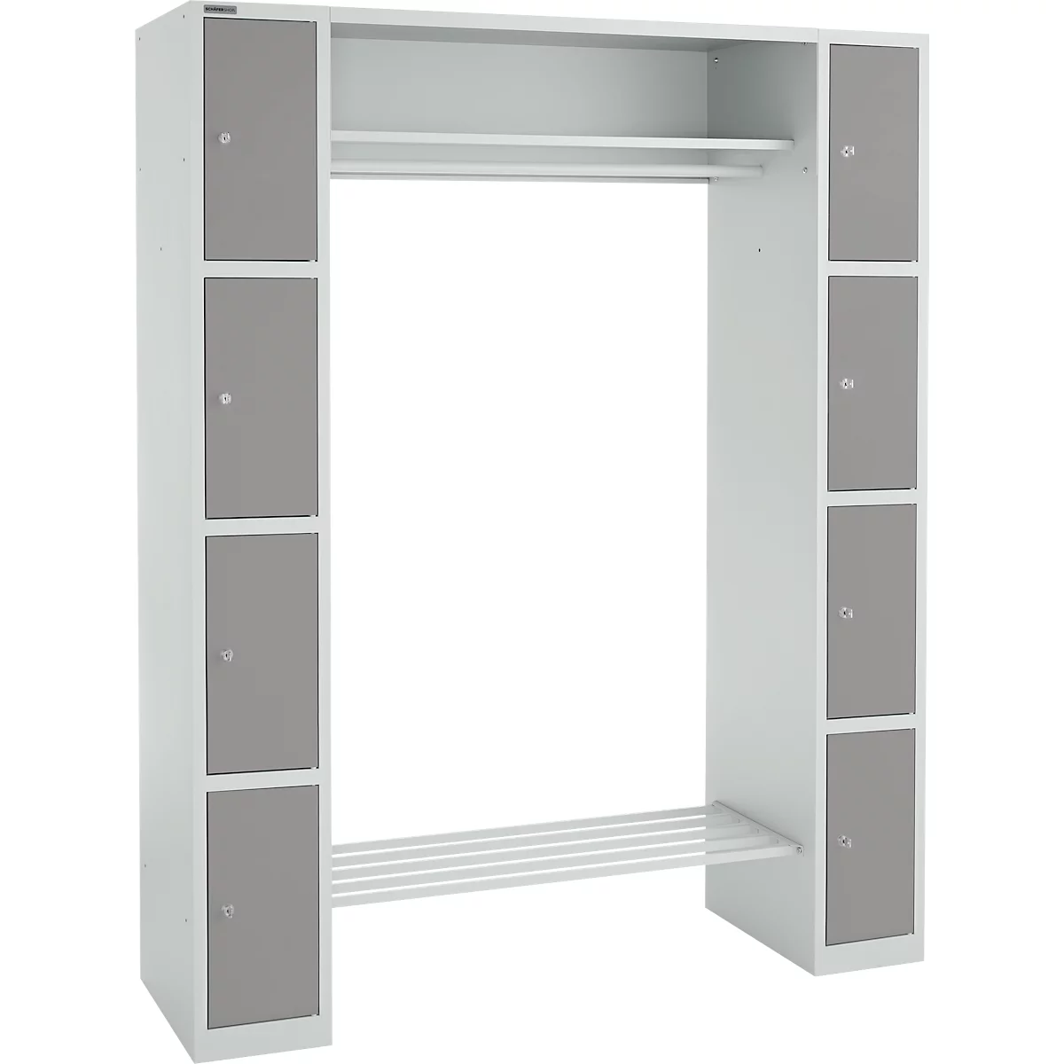 Schäfer Shop Select Taquilla consigna, con estante para sombreros y barra perchero, 2 x 4 compartimentos, An 1735 x P 500 x Al 1950 mm, gris luminoso/gris platino 