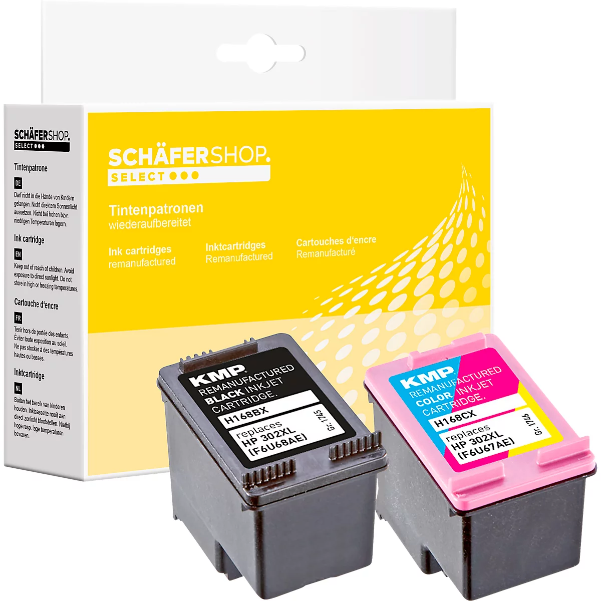 Schäfer Shop Select Tinten-Multipack ersetzt HP 302XL (F6U68AE, F6U67AE), schwarz, color