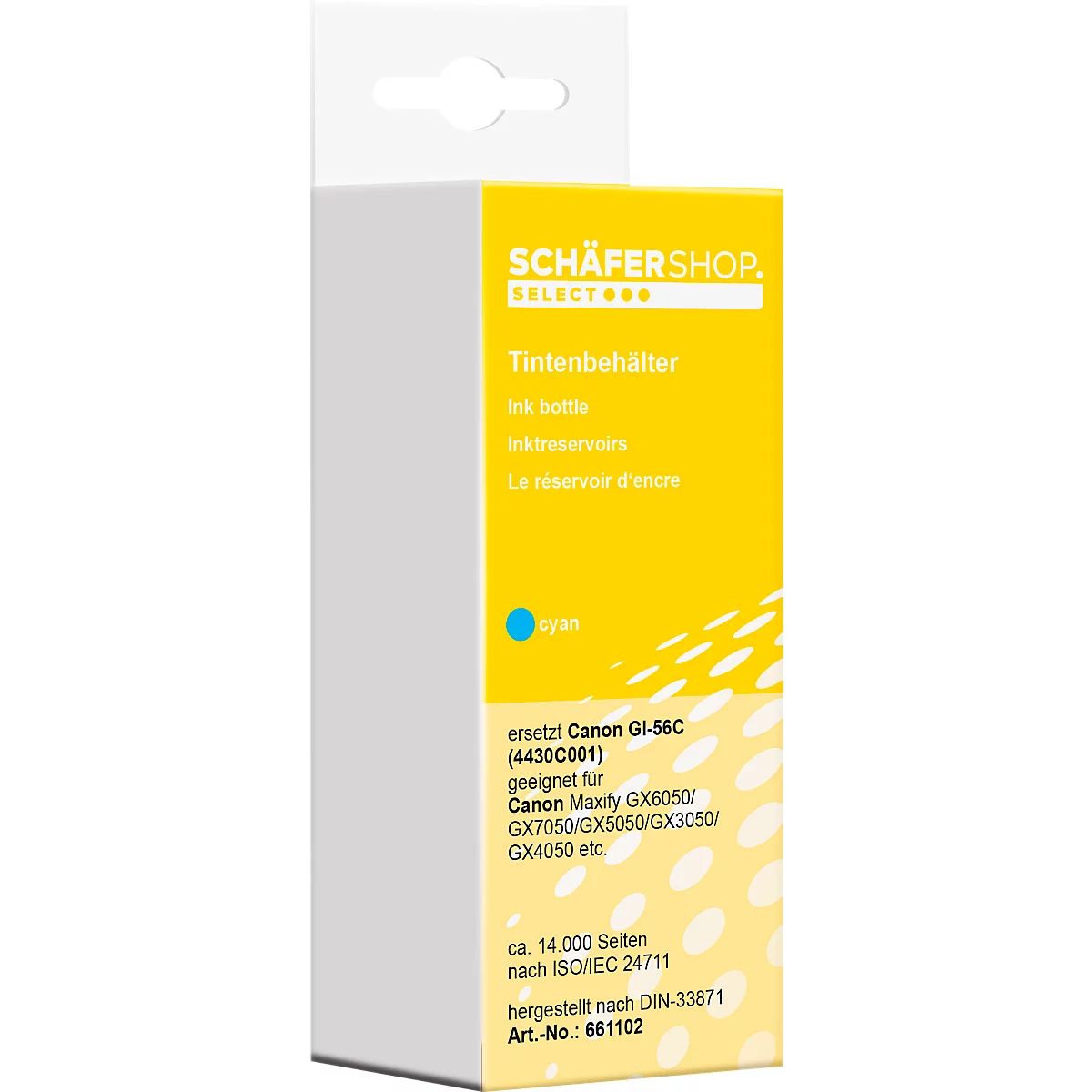 Schäfer Shop Select Tintenpatrone, ersetzt Canon GI-56C (4430C001), bis 14000 Seiten, Einzelpack, cyan