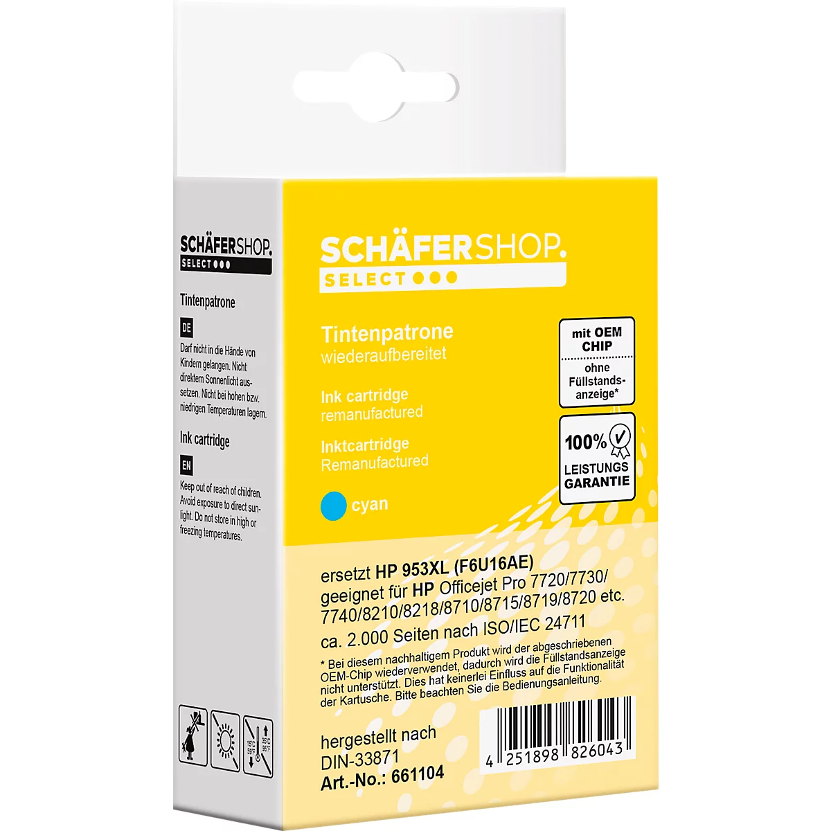Schäfer Shop Select Tintenpatrone, ersetzt HP-953XL (F6U16AE), bis 2000 Seiten, Einzelpack, cyan