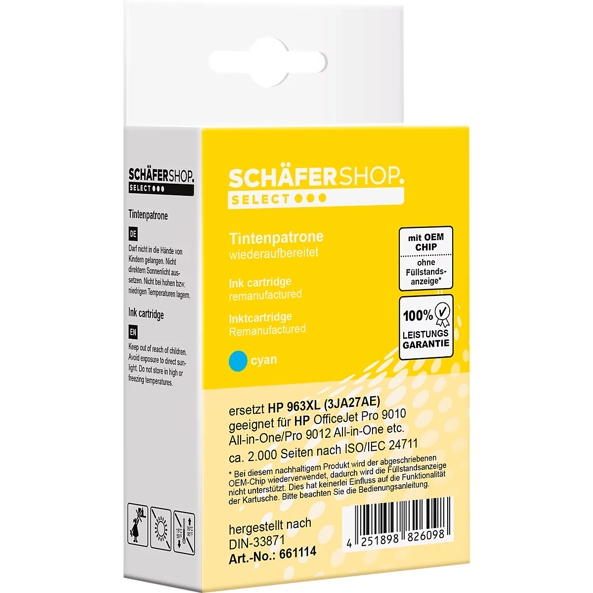 Schäfer Shop Select Tintenpatrone, ersetzt HP-963 XL (3JA27AE), bis 2000 Seiten, Einzelpack, cyan