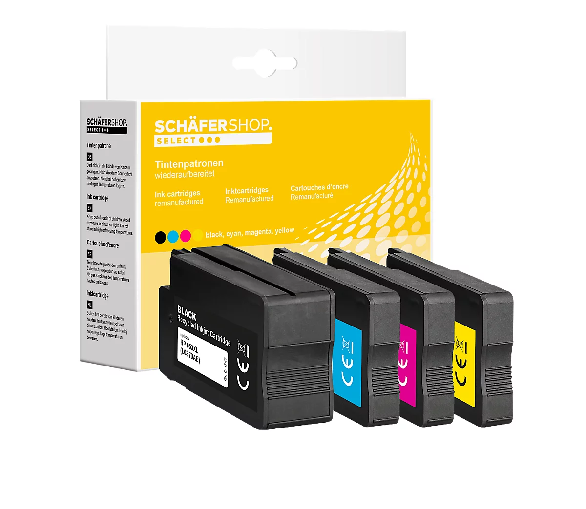 Schäfer Shop Select Tintenpatronen, ersetzt HP 953XL (3HZ52AE), Mixpack, schwarz, cyan, gelb, magenta
