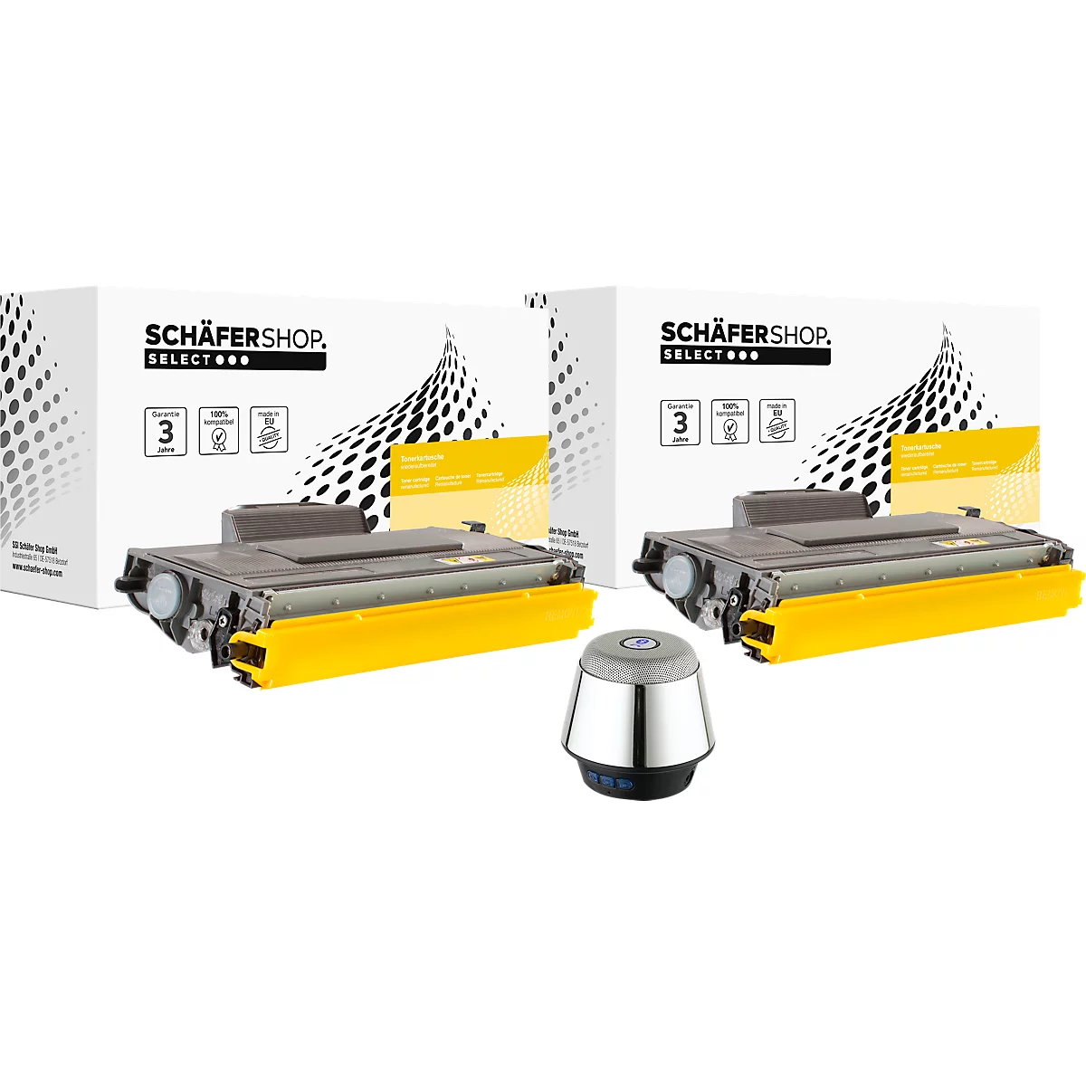 Schäfer Shop Select Toner, ersetzt Brother TN-2220, TN-2010 (TN2220, TN2010), Einzelpack, schwarz + Bluetooth Lautsprecher Chrome