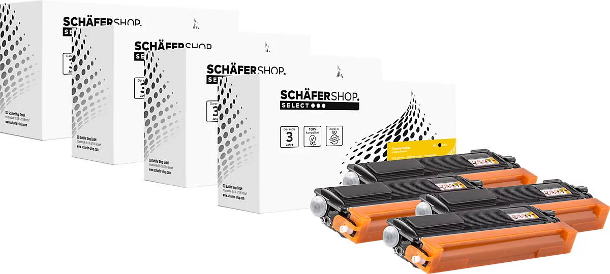 Schäfer Shop Select Toner, ersetzt Brother TN-230BK/230C/230M/230Y (TN230BK, TN230C, TN230M, TN230Y), Mixpack, schwarz, cyan, gelb, magenta