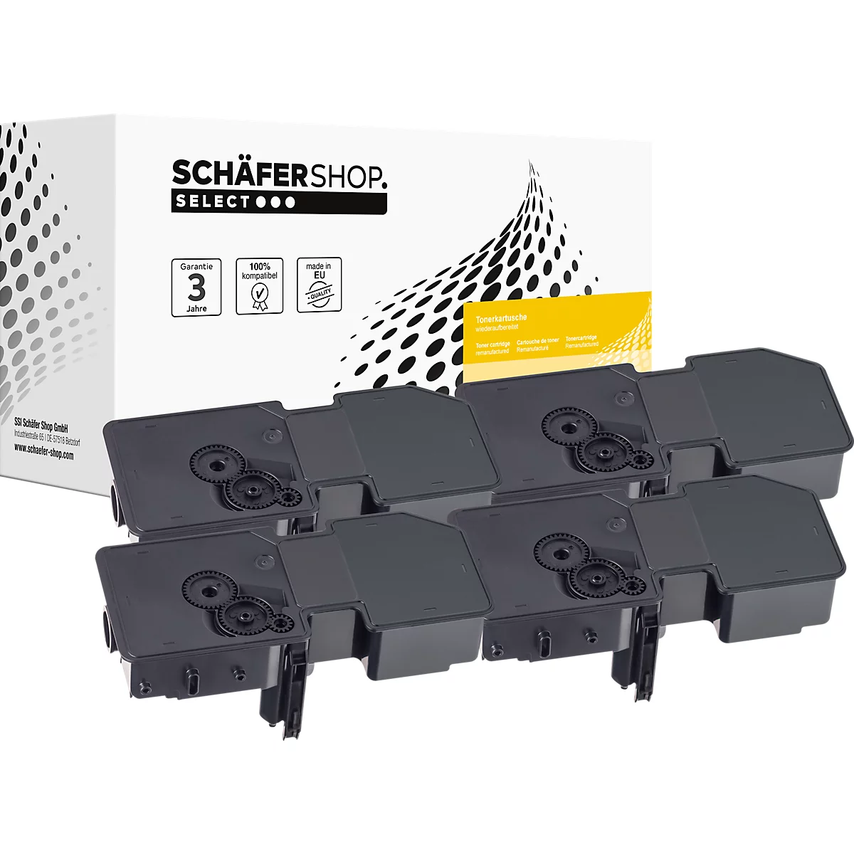 Schäfer Shop Select Toner, ersetzt Kyocera TK-5230 CMYK (1T02R90NL0, 1T02R9CNL0, 1T02R9BNL0, 1T02R9ANL0), Mixpack, cyan, magenta, gelb, schwarz