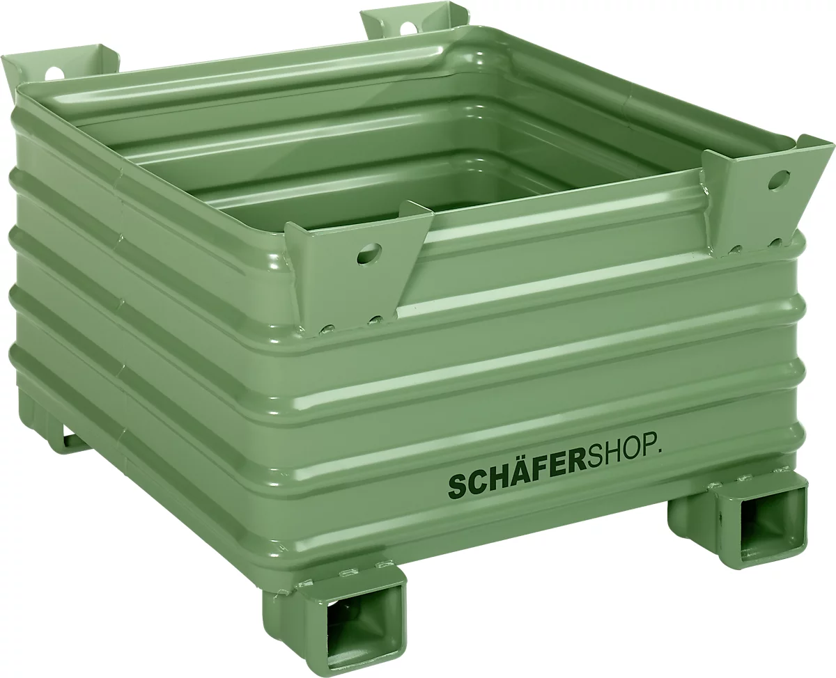 Schäfer Shop Select transport- en stapelbak, met vorkkokers, B 1200 x D 1150 x H 685 mm, reseda groen RAL 6011, tot 2000 kg