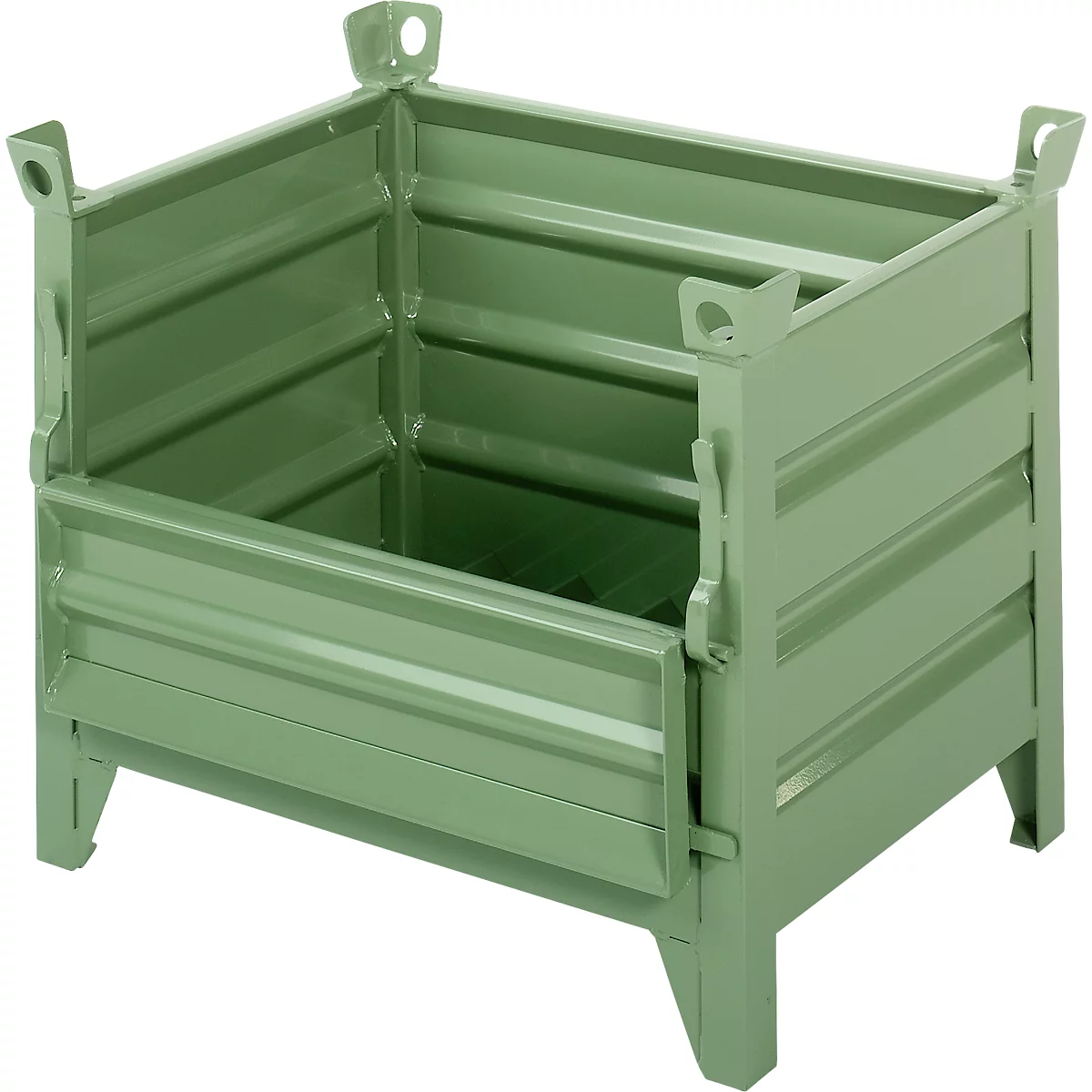 Schäfer Shop Select transport- en stapelcontainer, met klep, B 850 x D 650 x H 670 mm, reseda groen RAL 6011, tot 800 kg