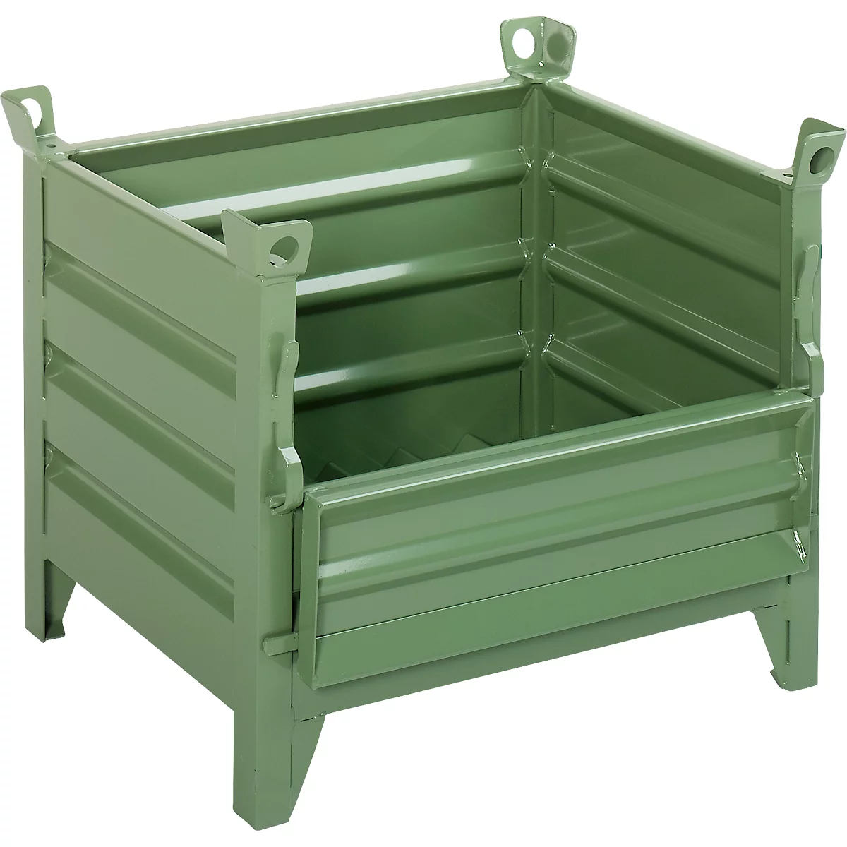 Schäfer Shop Select transport- en stapelcontainer, met klep, B 850 x D 650 x H 670 mm, reseda groen RAL 6011, tot 800 kg