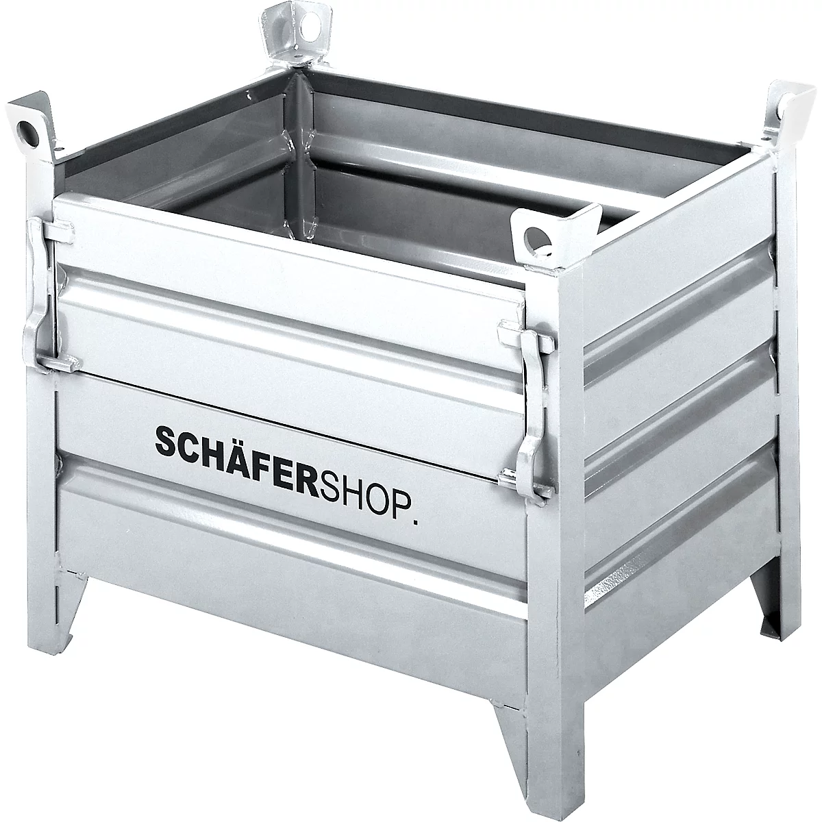Schäfer Shop Select transport- en stapelcontainer, met klep, B 850 x D 650 x H 670 mm, thermisch verzinkt, tot 800 kg