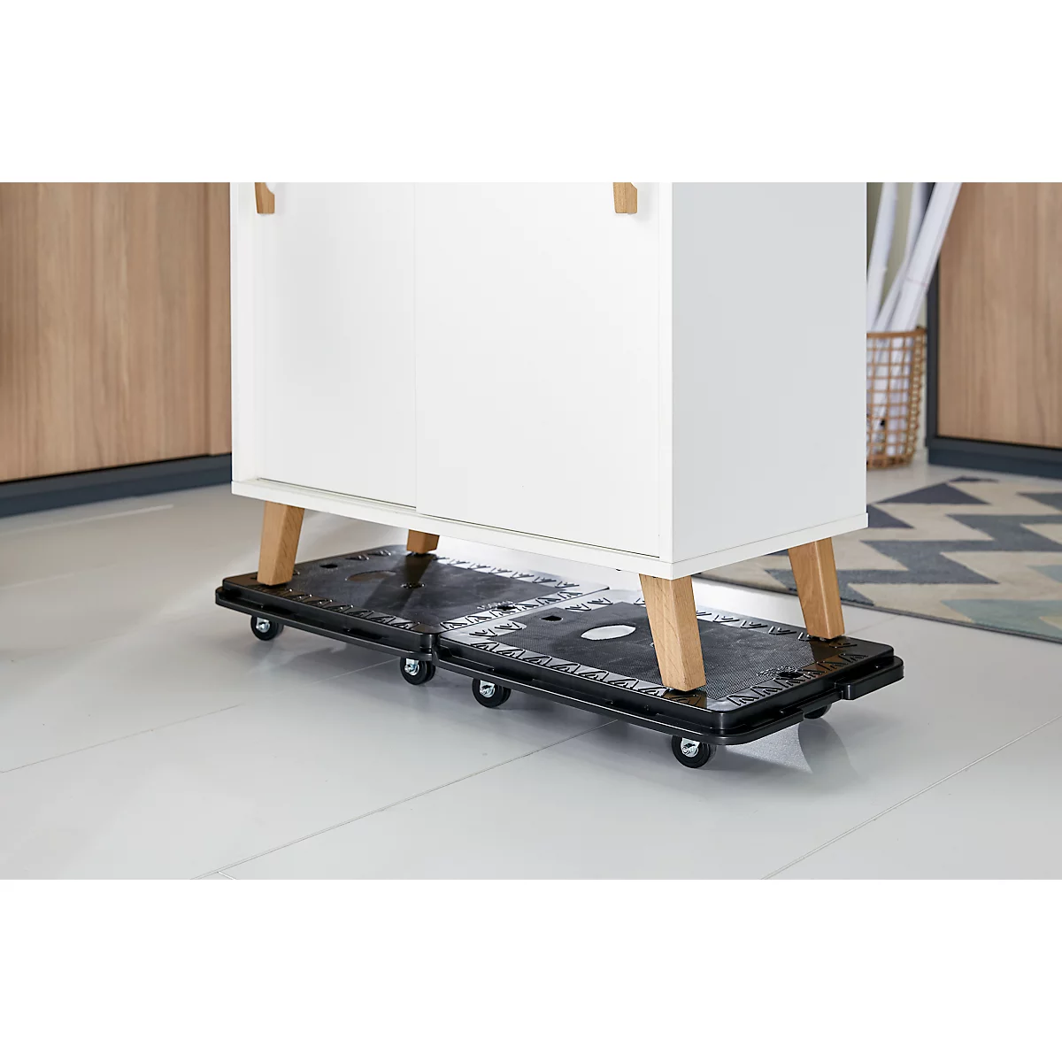 Schäfer Shop Select Transportroller, B 600 × T 405 × H 135 mm, verkettbar, bis zu 200 kg, Tragegriff, Lenkrollen, Kunststoff