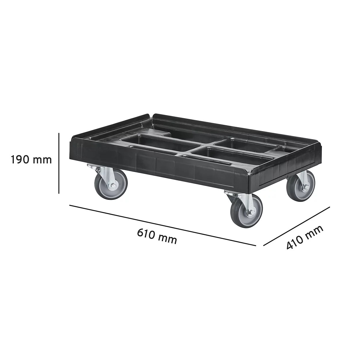 Schäfer Shop Select Transportroller BASICline, Recycling-Kunststoff, 4 TPE-Lenkrollen, Ladefläche L 610 x B 410 mm, bis 300 kg
