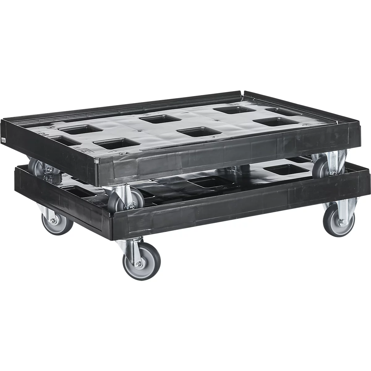 Schäfer Shop Select Transportroller BASICline, Recycling-Kunststoff, je 2 TPE-Lenk- und Bockrollen, Ladefläche L 610 x B 814 mm, bis 300 kg
