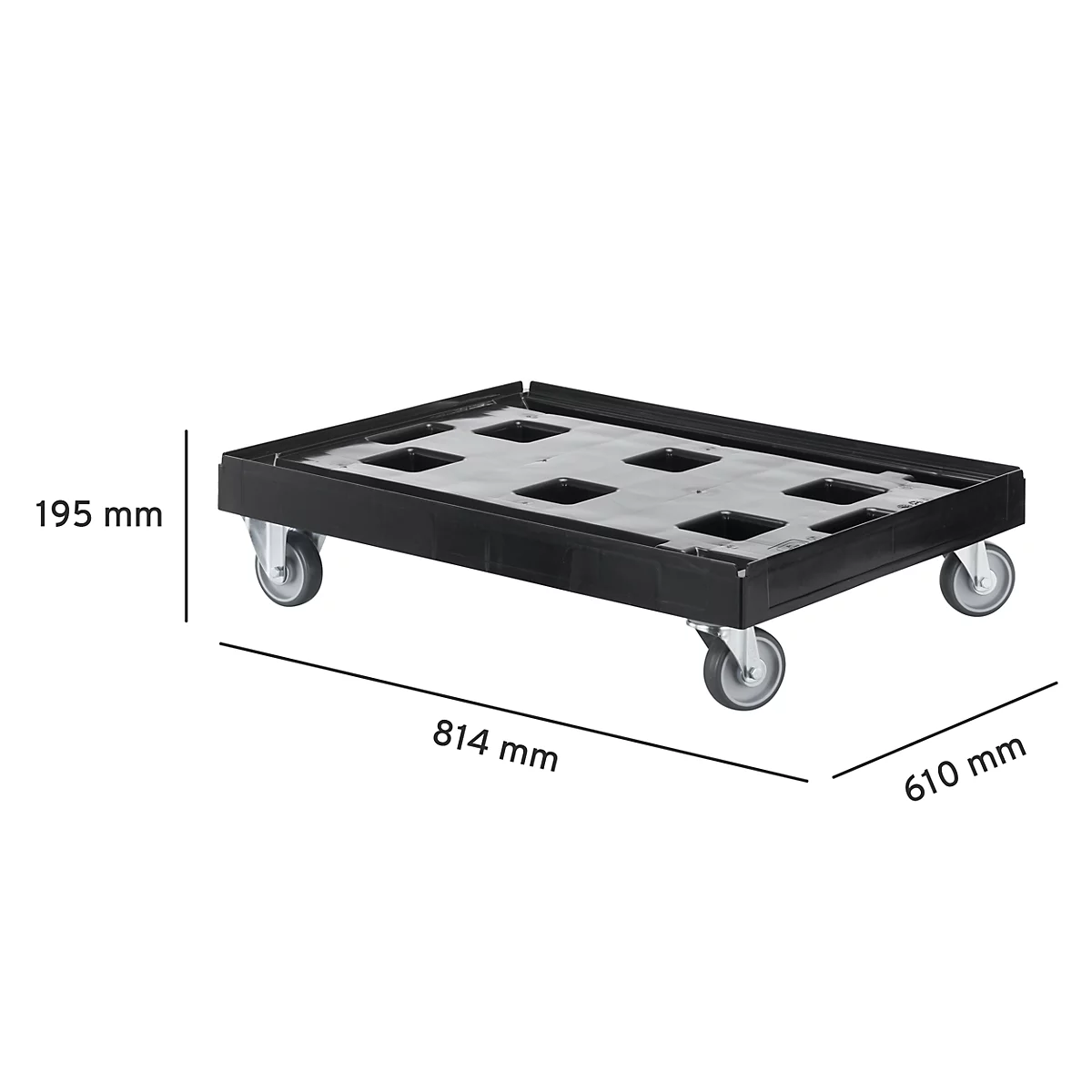Schäfer Shop Select Transportroller BASICline, Recycling-Kunststoff, je 2 TPE-Lenk- und Bockrollen, Ladefläche L 610 x B 814 mm, bis 300 kg