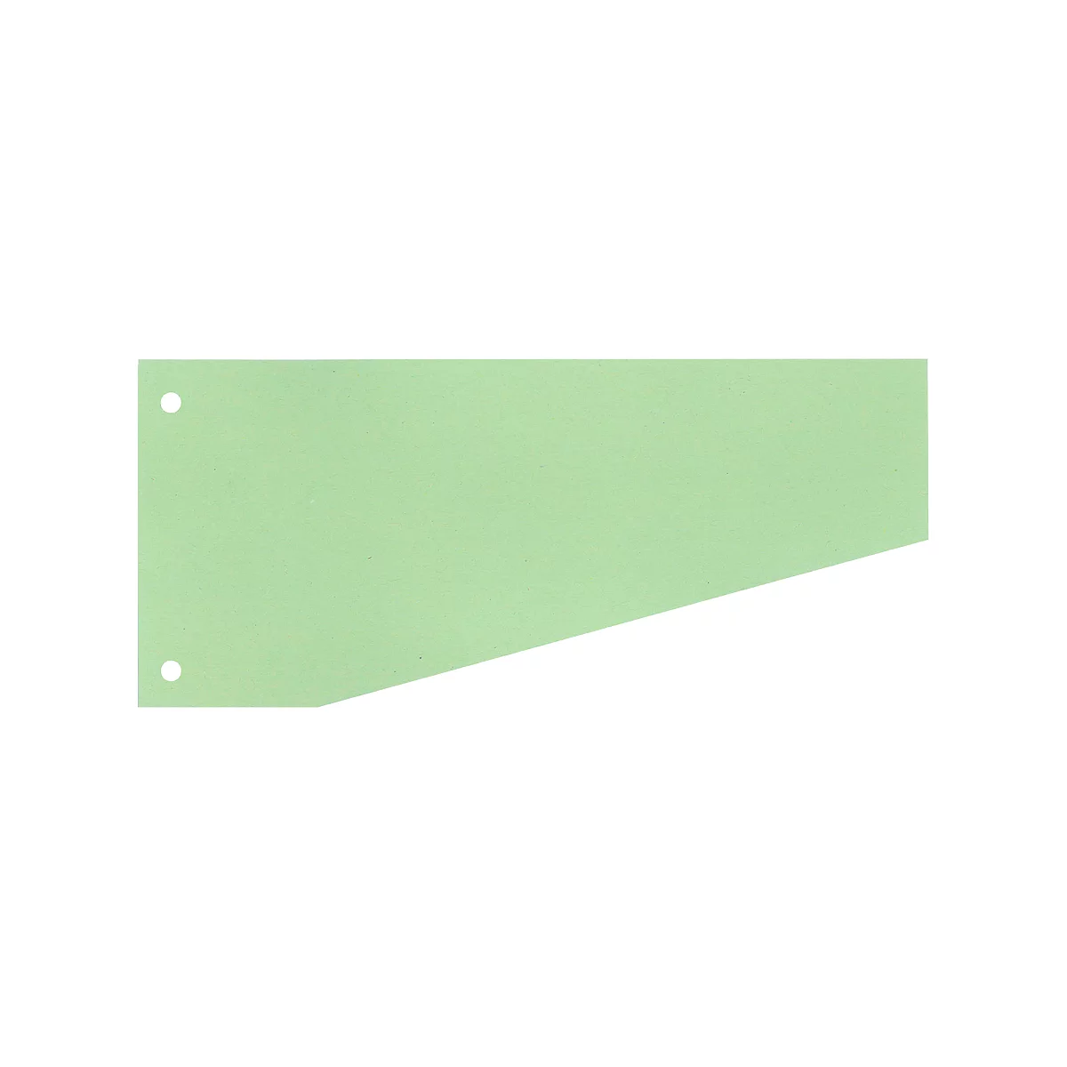 Light green rectangular paper with two holes on the narrow side and a beveled edge.