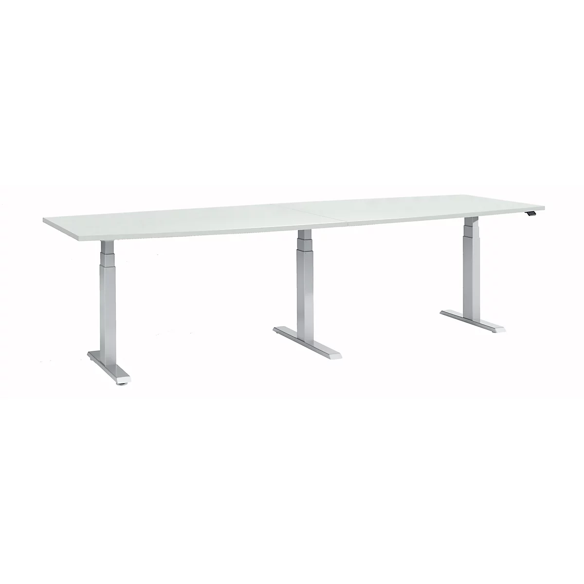 Schäfer Shop Select vergadertafel ERGO-T 2.0 Big, tot 8 personen, elektrisch in hoogte verstelbaar, ton, T-voet, B 2800 mm, aluminium lichtgrijs/wit 