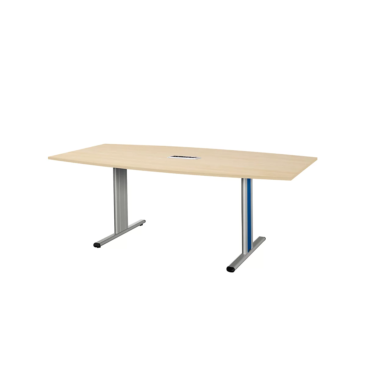 Schäfer Shop Select Vergadertafel Planova, bootvorm incl. netbox, 2000 x 1000/800 mm, esdoornpatroon, accentlijst gentiaanblauw