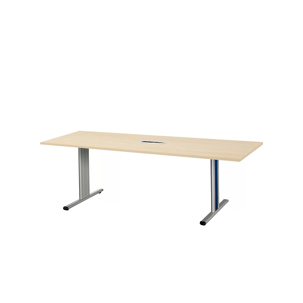 Schäfer Shop Select Vergadertafel Planova, rechthoekig incl. netbox, 2000 x 800 mm, esdoornpatroon, accentlijst gentiaanblauw
