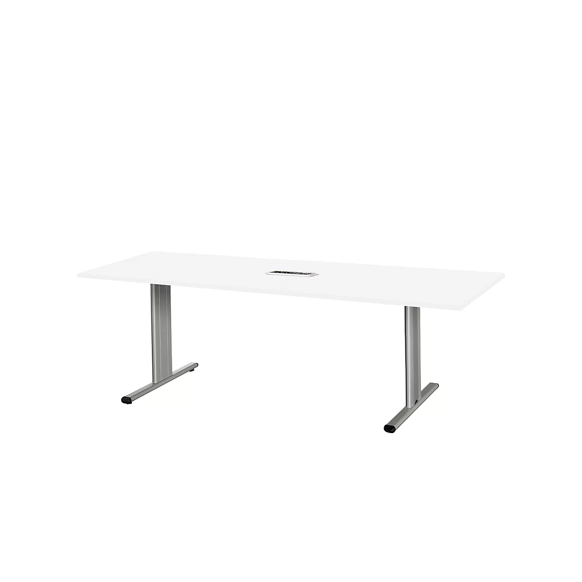 Schäfer Shop Select Vergadertafel Planova, rechthoekig incl. netbox, 2000 x 800 mm, wit, accentlijst blank aluminium