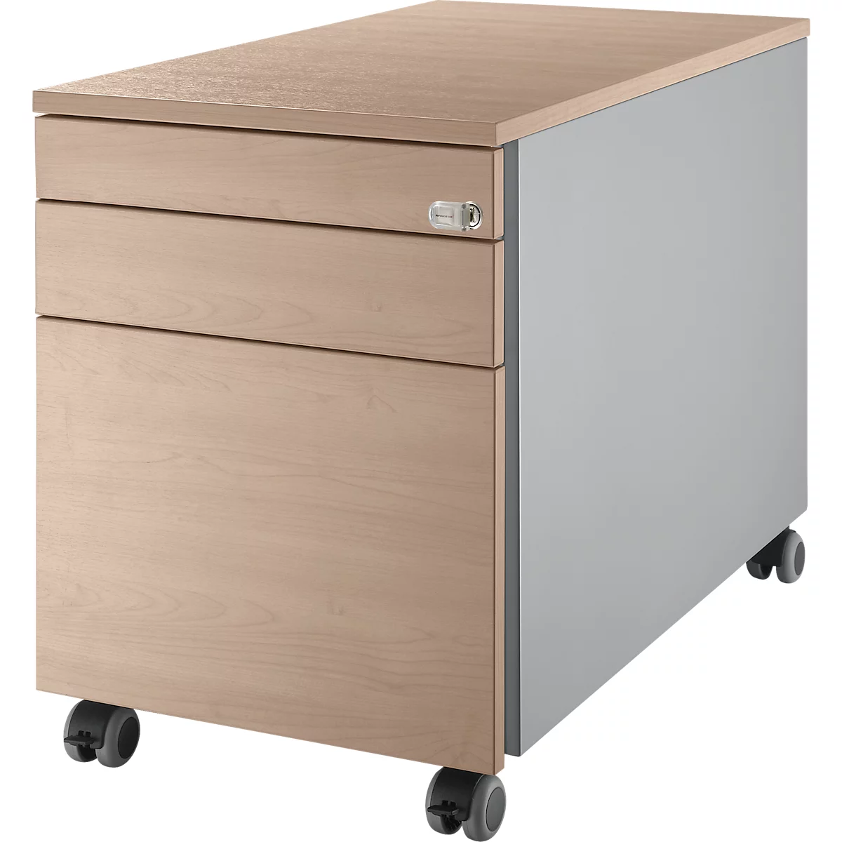 Schäfer Shop Select Verrijdbaar ladeblok 126, met greepgleuf, B 435 x D 765 x H 577 mm, wit aluminium/eiken decor