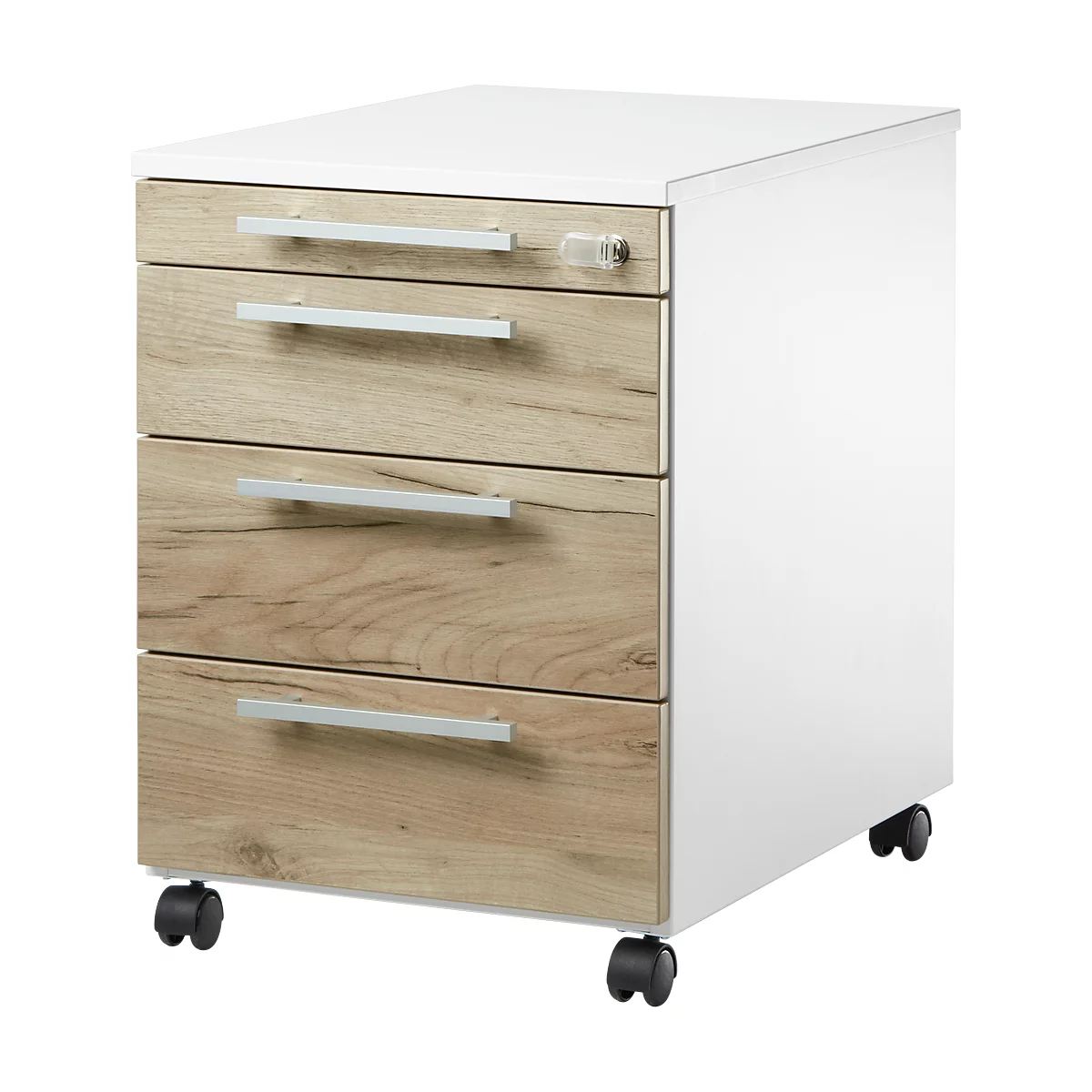 Schäfer Shop Select Verrijdbaar ladeblok SET UP, afsluitbaar, B 432 x D 580 x H 595 mm, wit/eiken 