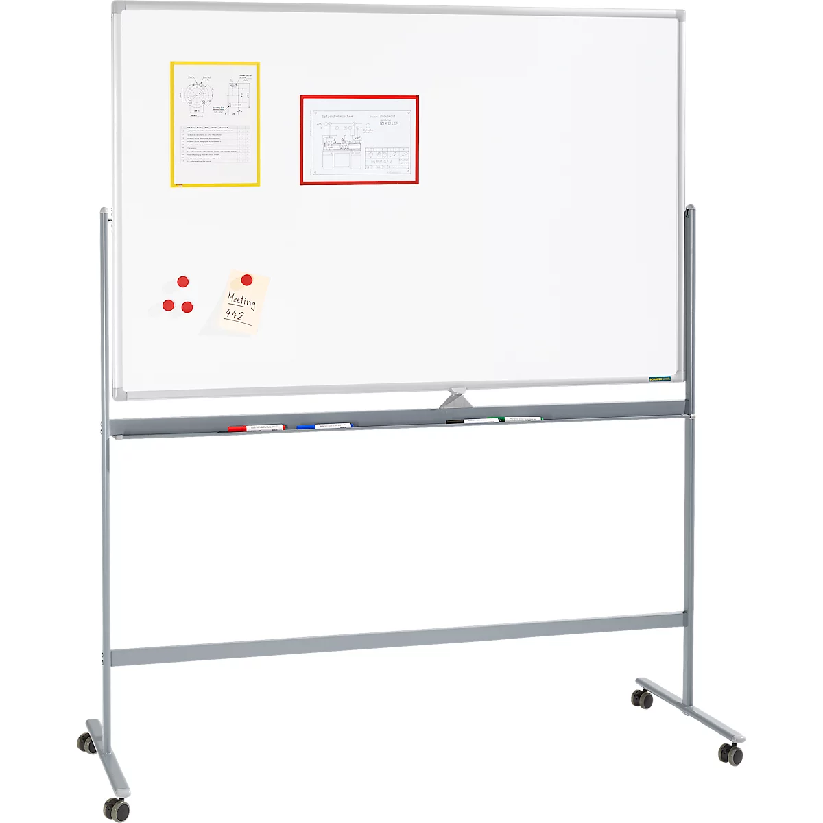 Schäfer Shop Select Verrijdbaar whiteboard - aan 2 zijden te gebruiken - wit gelakt - draaibaar bord - B 1000 x H 1500 mm
