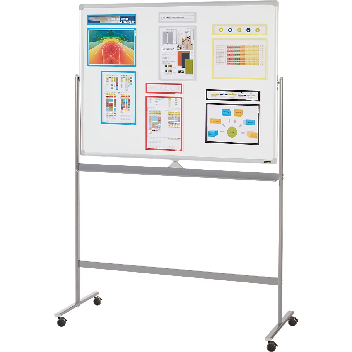 Schäfer Shop Select Verrijdbaar whiteboard - aan 2 zijden te gebruiken - wit gelakt - draaibaar bord - B 1200 x H 900 mm + 3-delige magneetlijsten gratis