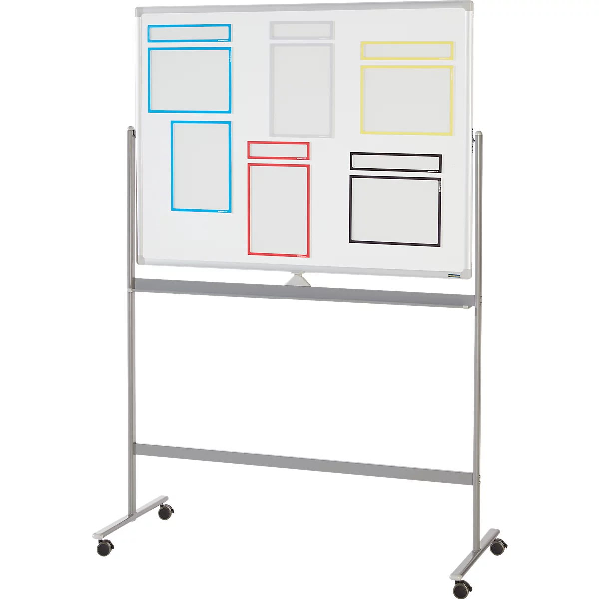 Schäfer Shop Select Verrijdbaar whiteboard - aan 2 zijden te gebruiken - wit gelakt - draaibaar bord - B 1200 x H 900 mm + 3-delige magneetlijsten gratis