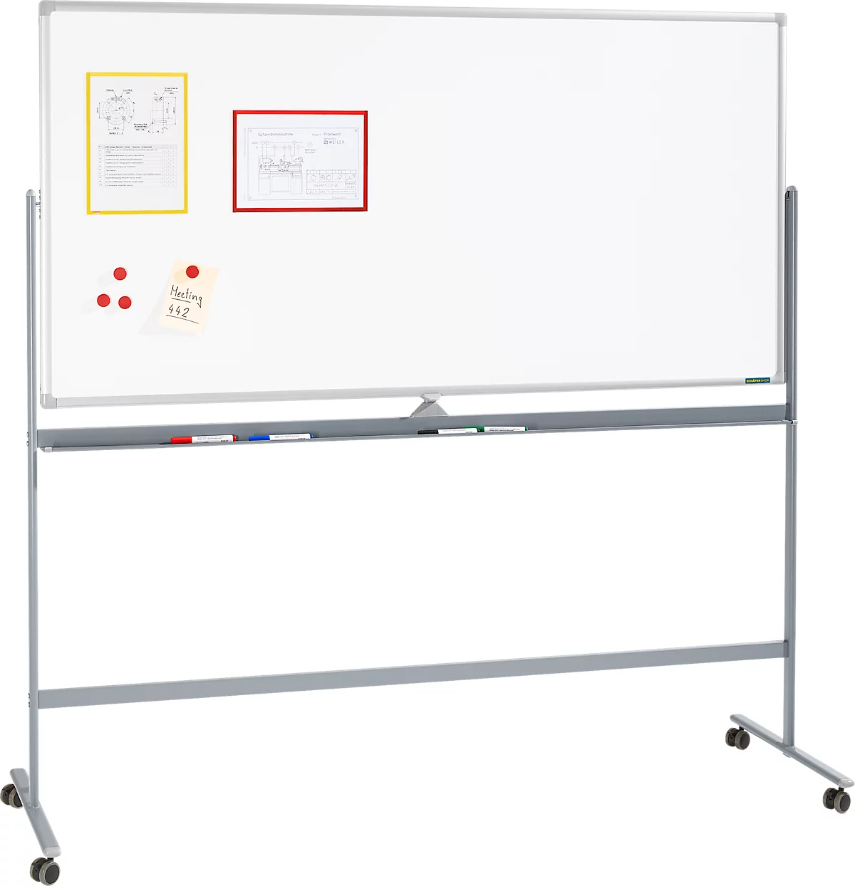 Schäfer Shop Select Verrijdbaar whiteboard - aan 2 zijden te gebruiken - wit gelakt - draaibaar bord - B 1800 x H 1900 mm