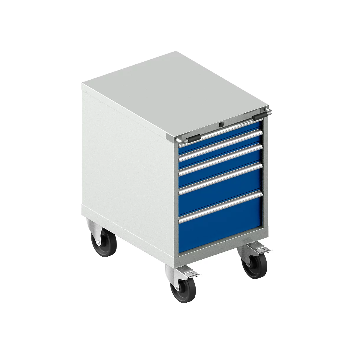 Schäfer Shop Select Verrijdbare gereedschapskast WSK 27-36, 5 laden, H 920 mm, enkele vergrendeling, staal, 200 kg max. belasting, lichtgrijs/gentiaanblauw