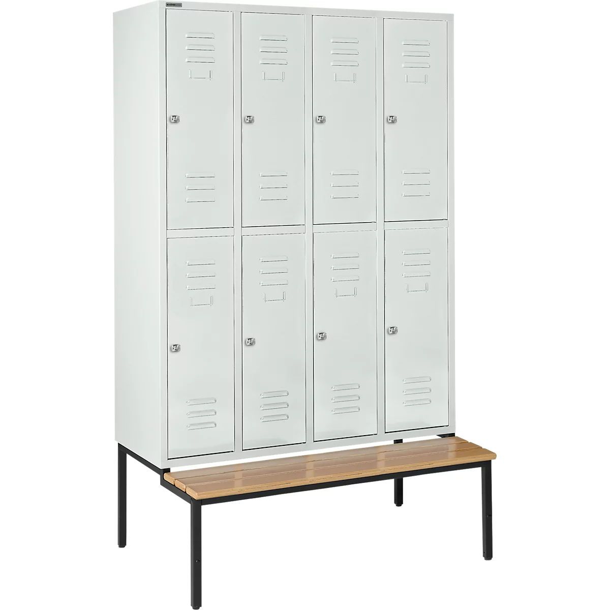 Schäfer Shop Select Vestiaire, 4 x 2 compartiments, avec banc, 300 mm, serrure à cylindre, porte gris clair