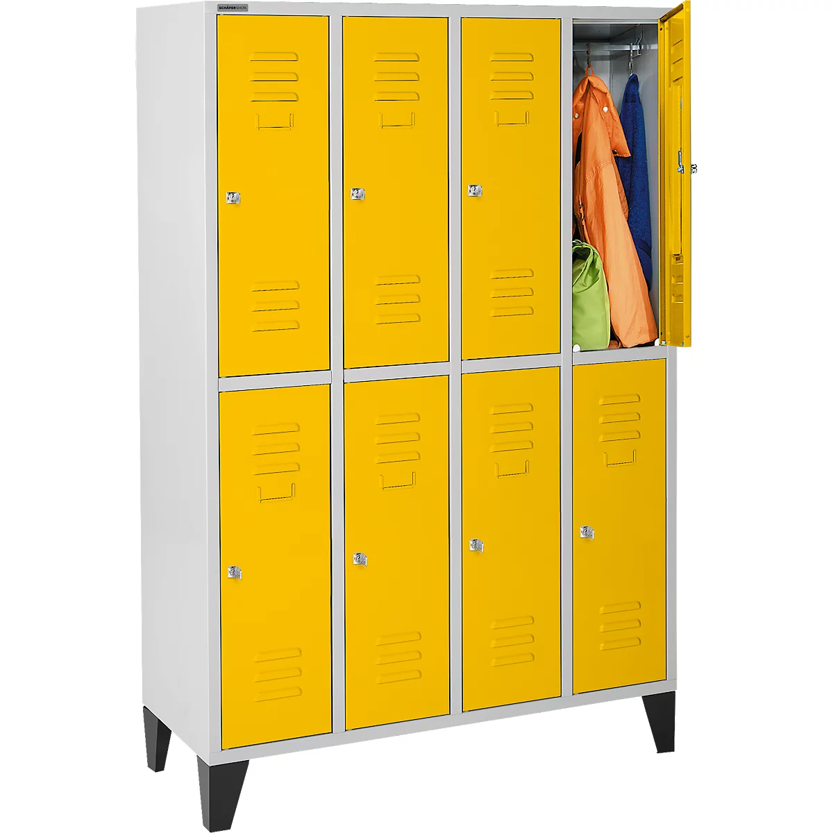 Schäfer Shop Select Vestiaire, 4 x 2 compartiments, sur pieds, serrure à cylindre, porte jaune