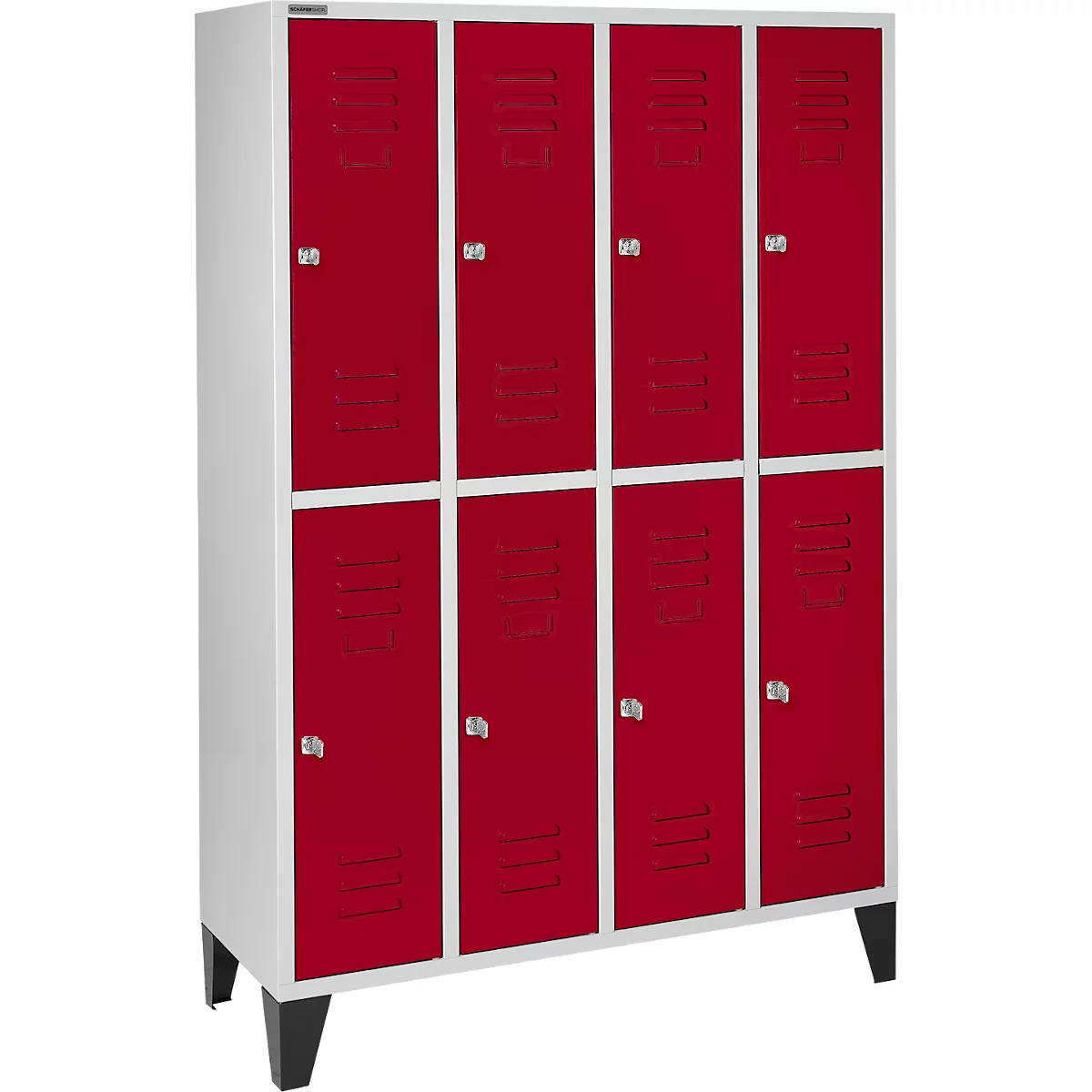 Schäfer Shop Select Vestiaire, 4 x 2 compartiments, sur pieds, serrure à cylindre, porte rouge rubis