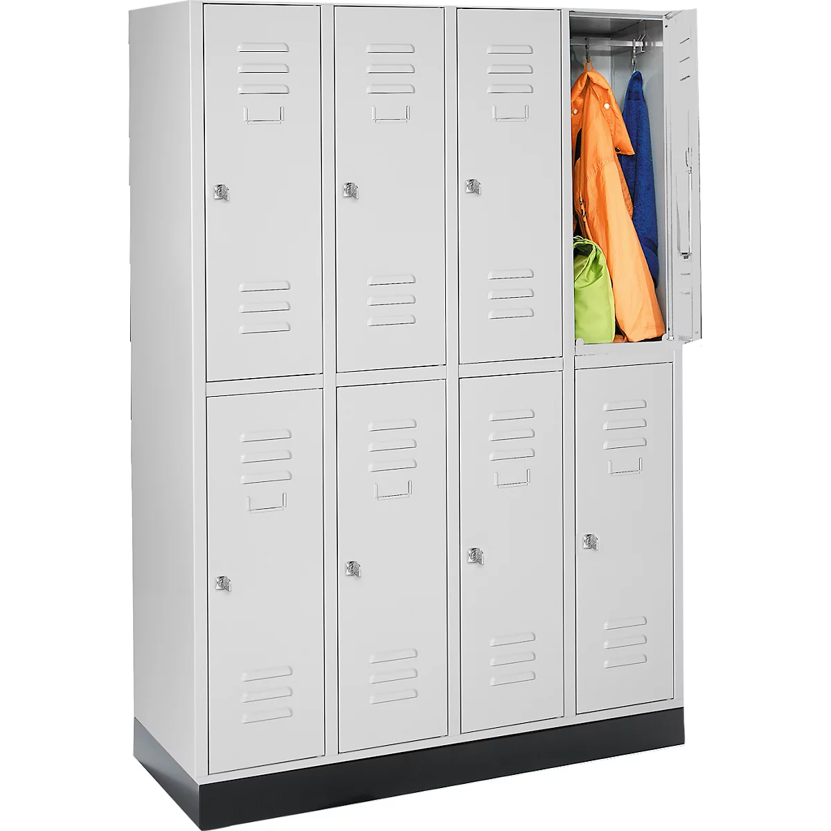 Schäfer Shop Select Vestiaire, 4 x 2 compartiments, sur socle, serrure à cylindre, porte gris clair