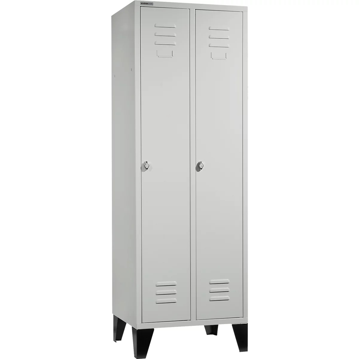 Schäfer Shop Select Vestiaire, avec 2 compartiments, sur pieds, serrure à came batteuse, gris clair/gris clair
