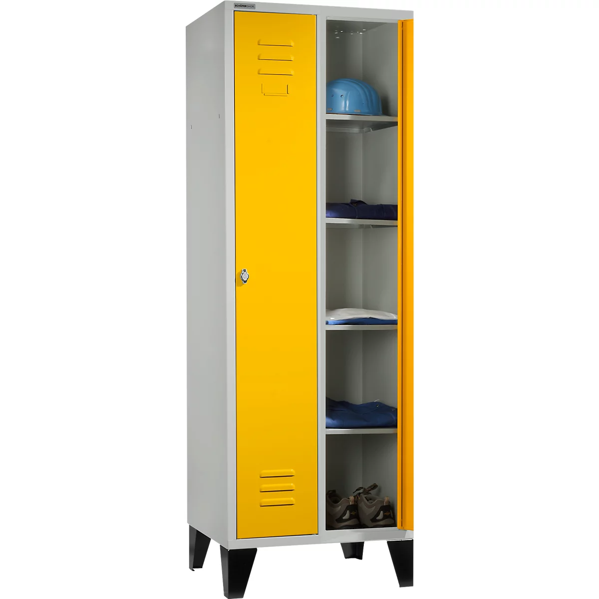 Schäfer Shop Select Vestiaire, avec 2 compartiments, sur pieds, serrure à came batteuse, gris clair/jaune