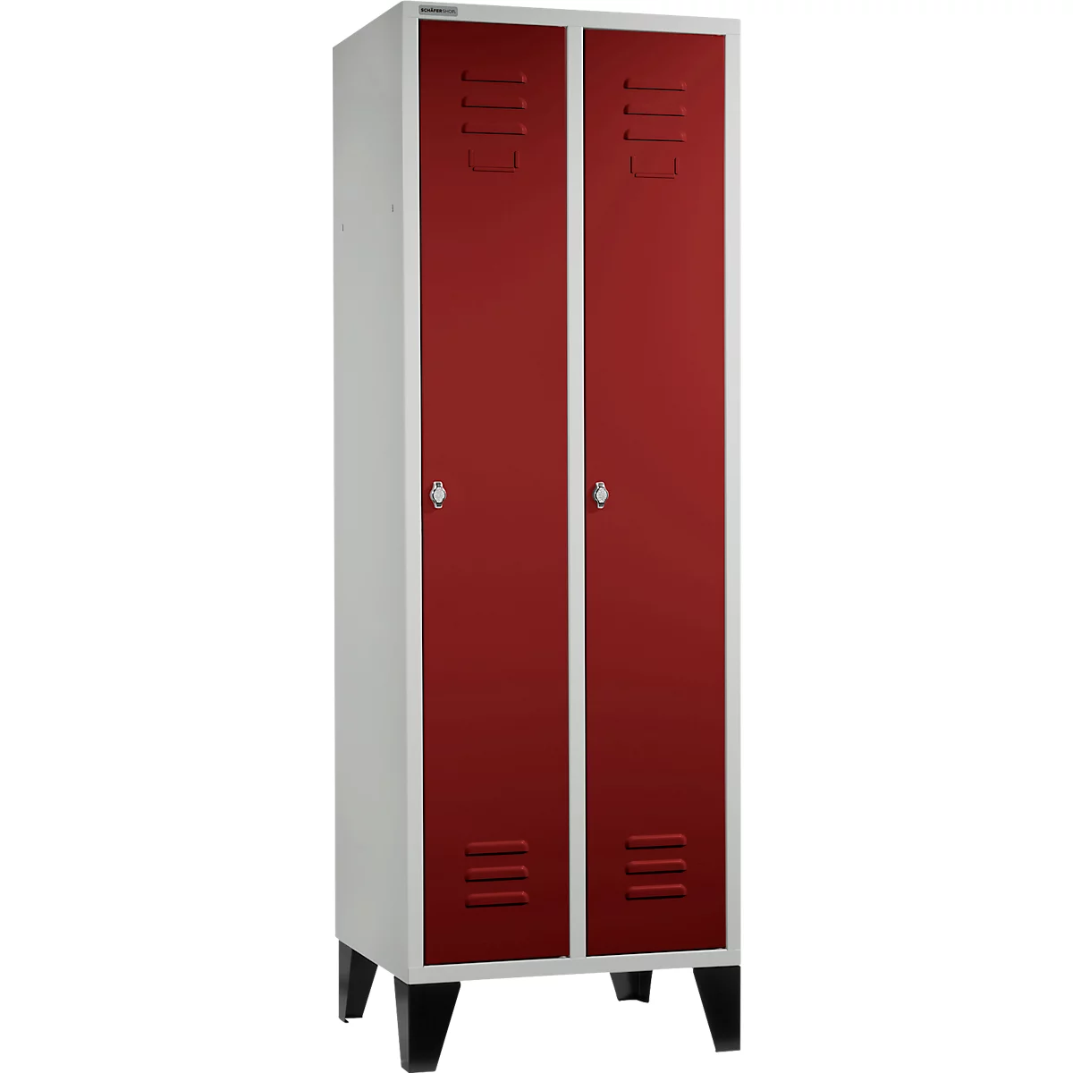 Schäfer Shop Select Vestiaire, avec 2 compartiments, sur pieds, serrure à came batteuse, gris clair/rouge