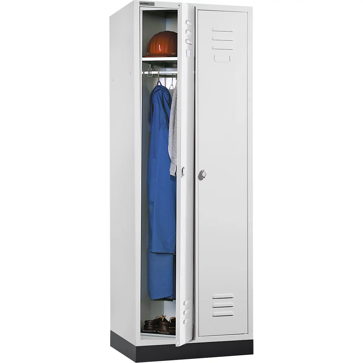 Schäfer Shop Select Vestiaire, avec 2 compartiments, sur socle, serrure à came batteuse, gris clair/gris clair