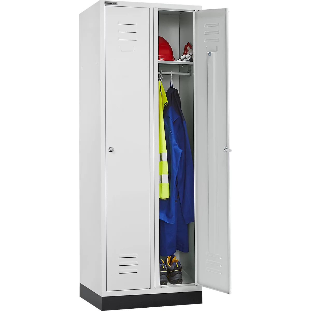 Schäfer Shop Select Vestiaire, avec 2 compartiments, sur socle, serrure à cylindre, gris clair/gris clair