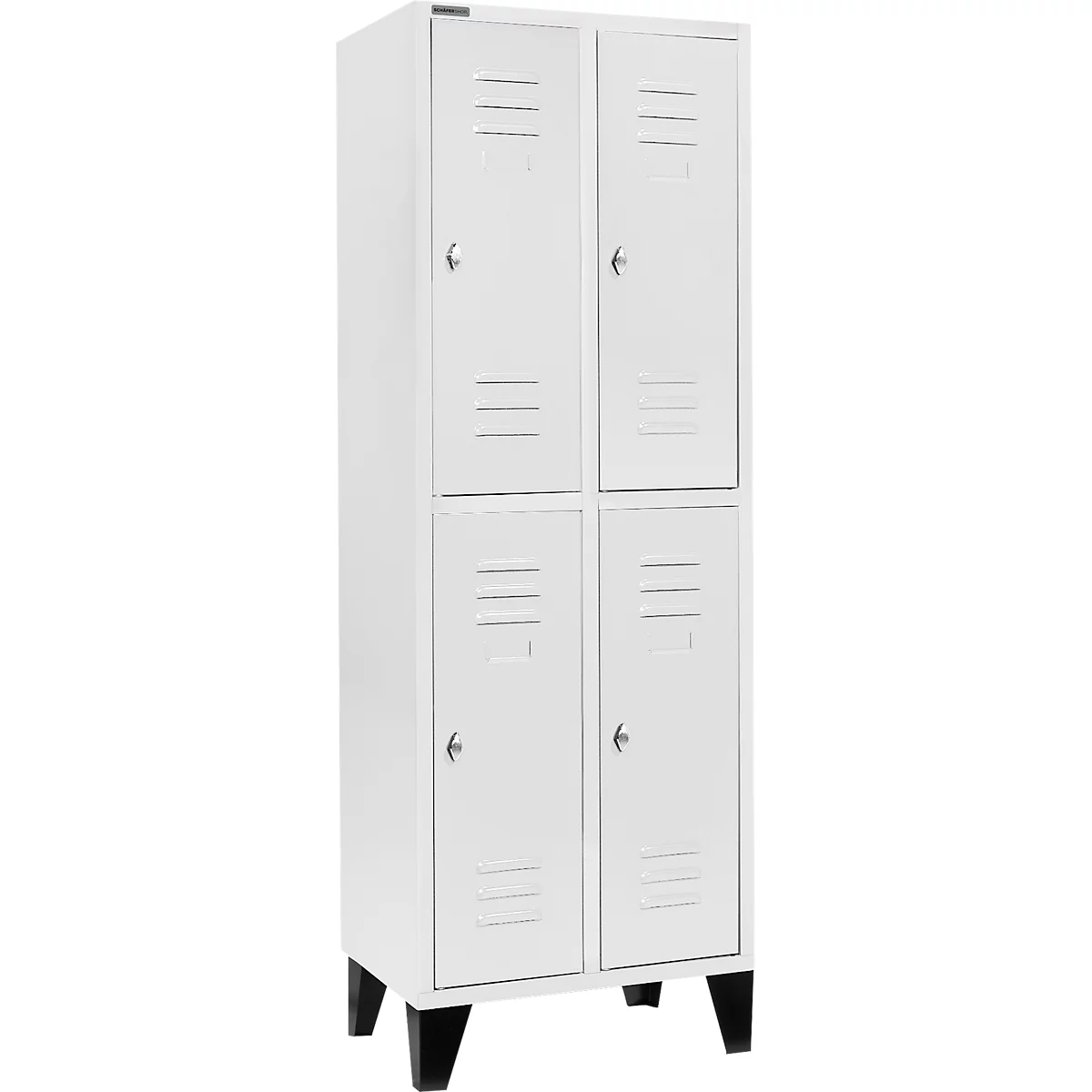 Schäfer Shop Select Vestiaire, avec 2 x 2 compartiments, 300 mm, sur pieds, serrure à came batteuse, porte gris clair