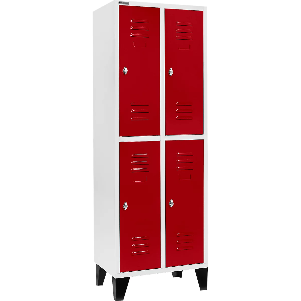 Schäfer Shop Select Vestiaire, avec 2 x 2 compartiments, 300 mm, sur pieds, serrure à came batteuse, porte rouge rubis