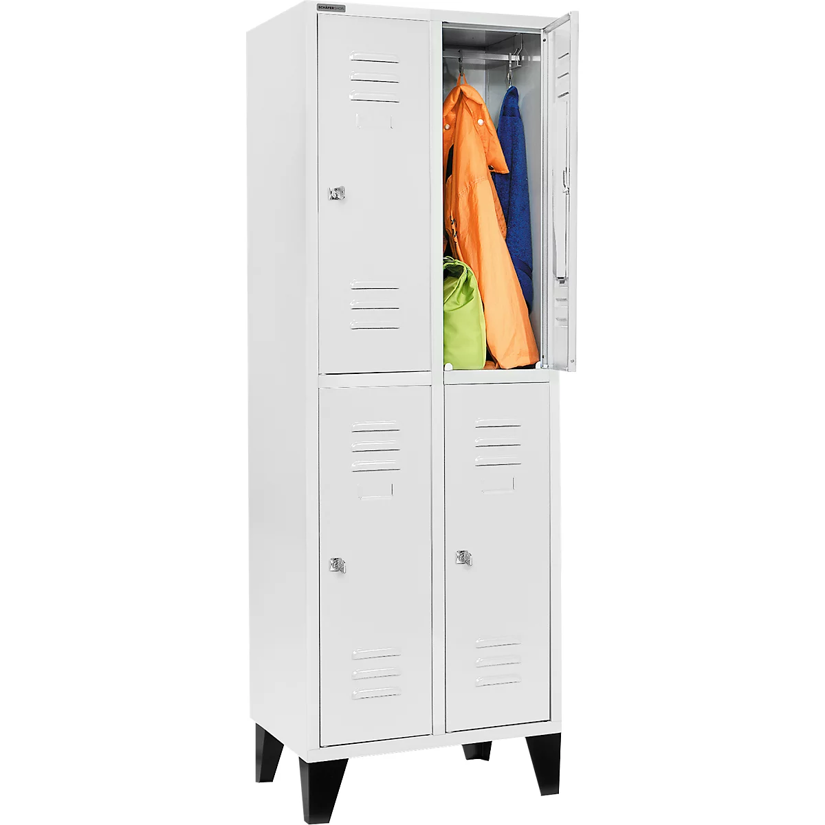 Schäfer Shop Select Vestiaire, avec 2 x 2 compartiments, 300 mm, sur pieds, serrure à cylindre, porte gris clair