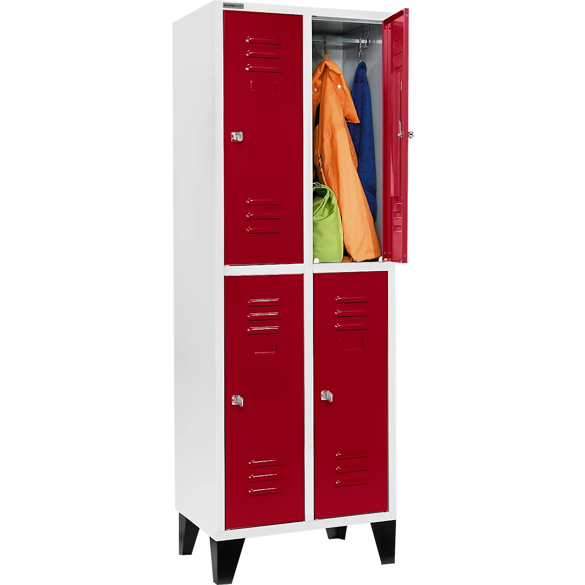 Schäfer Shop Select Vestiaire, avec 2 x 2 compartiments, 300 mm, sur pieds, serrure à cylindre, porte rouge rubis