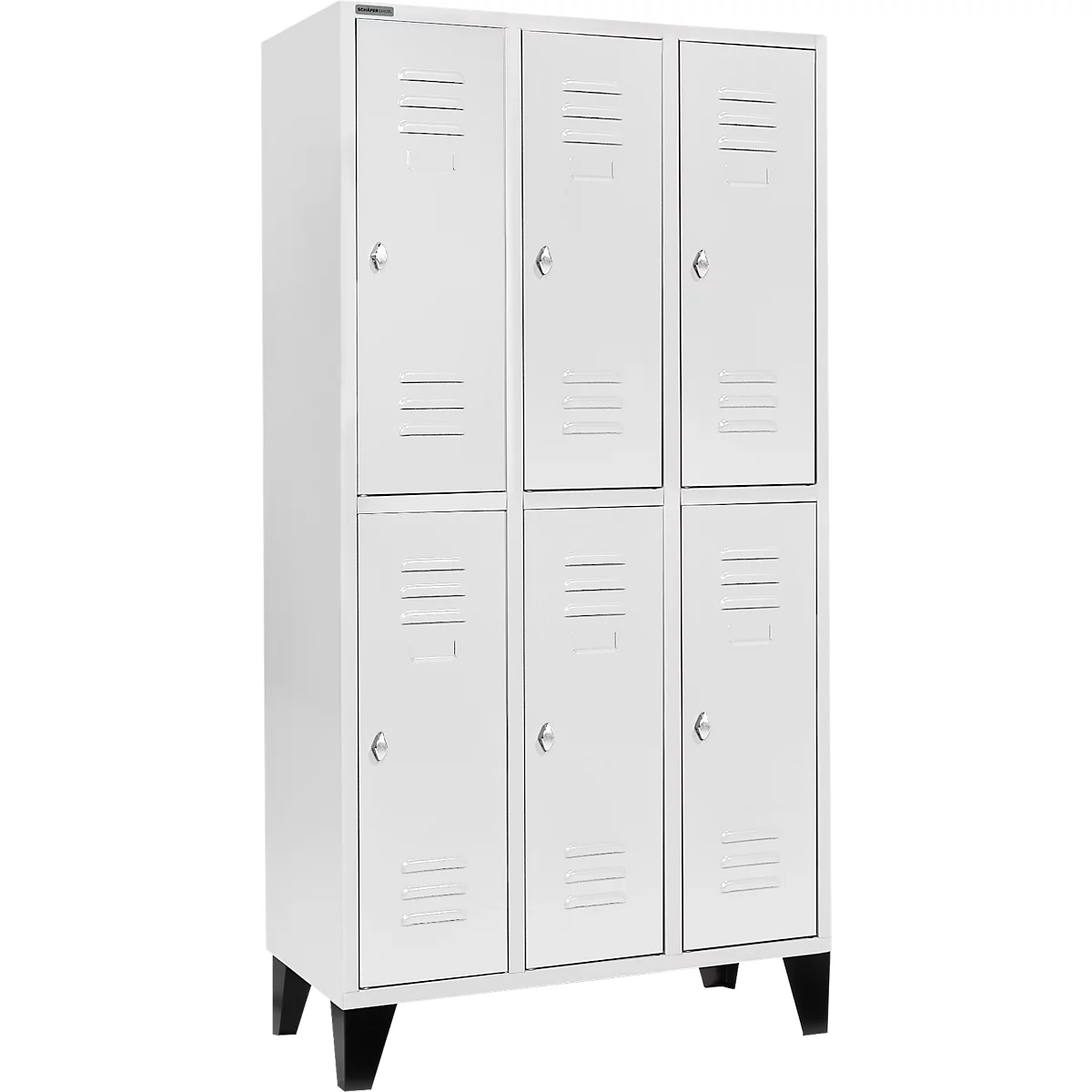 Schäfer Shop Select Vestiaire, avec 3 x 2 compartiments, 300 mm, sur pieds, serrure à came batteuse, porte gris clair