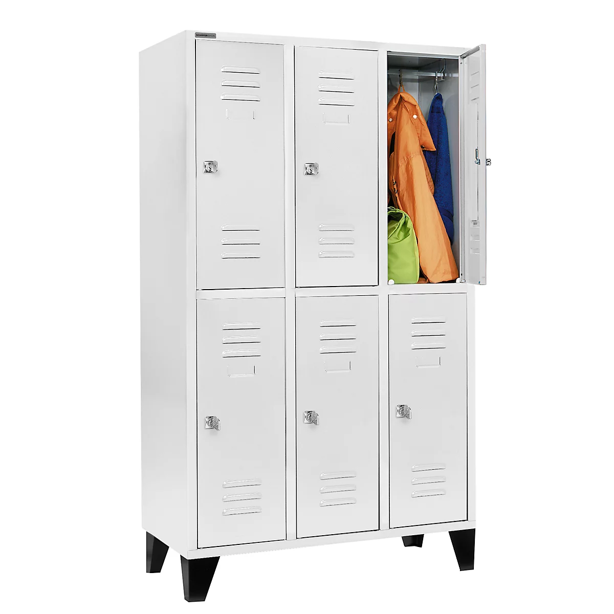 Schäfer Shop Select Vestiaire, avec 3 x 2 compartiments, 400 mm, sur pieds, serrure à cylindre, porte gris clair