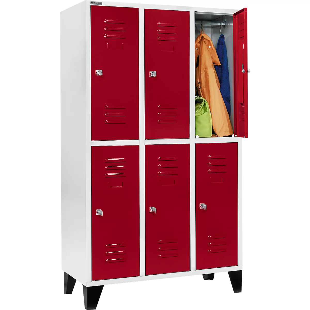 Schäfer Shop Select Vestiaire, avec 3 x 2 compartiments, 400 mm, sur pieds, serrure à cylindre, porte rouge rubis