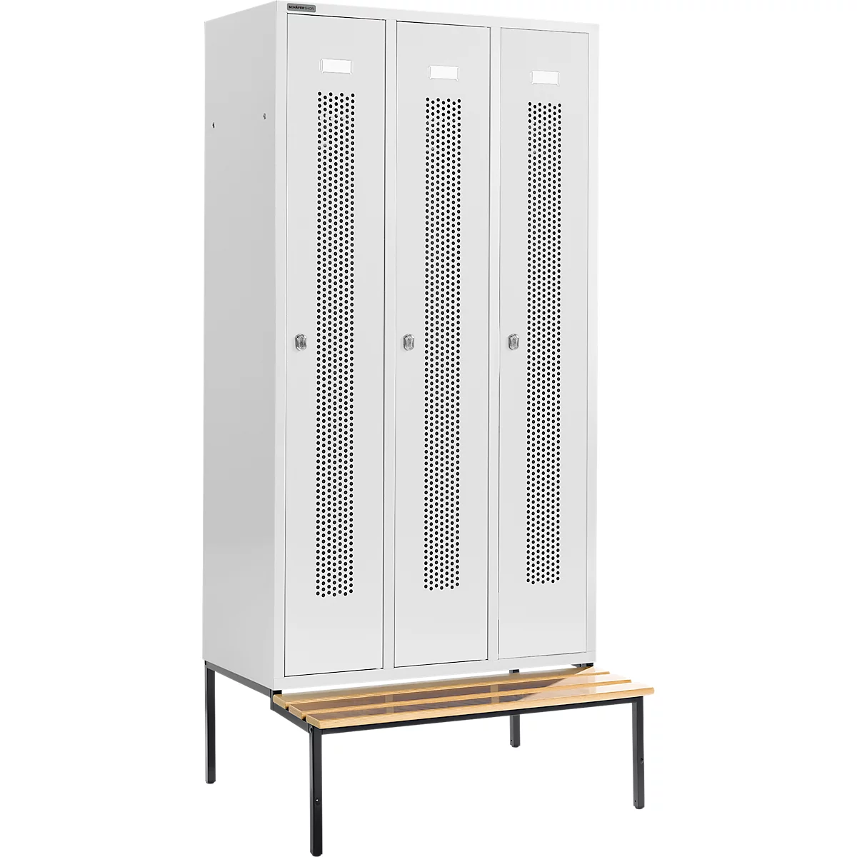 Schäfer Shop Select Vestiaire, avec banc, 3 compartiments, 300 mm, serrure à came batteuse, porte gris clair